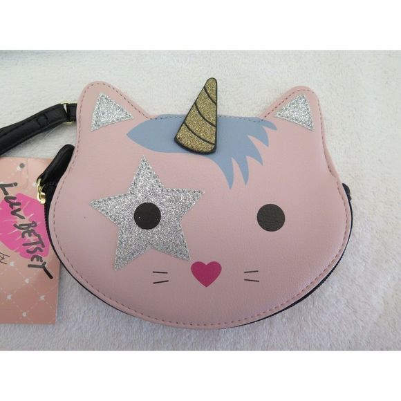 LUV BETSEY Pink Glitz Silver Gold LBKIT-1 Kitty Cat Unicorn Coin Purse Wristlet - Picture 10 of 10